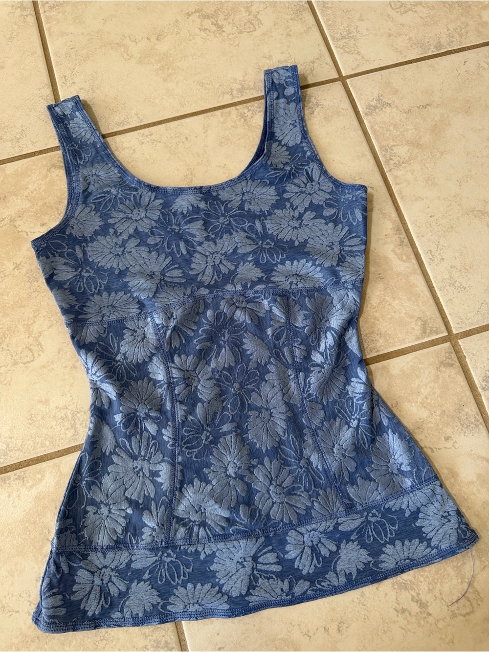 Blue Floral Scoop Neck Women's Tank Top